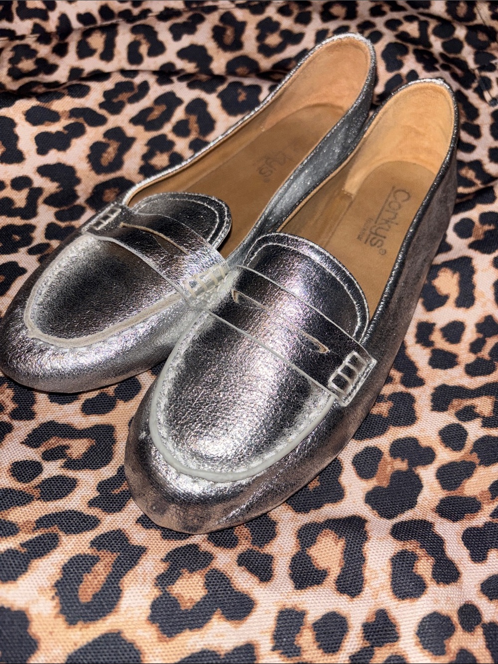 Corkys Shimmering Silver Penny Loafers